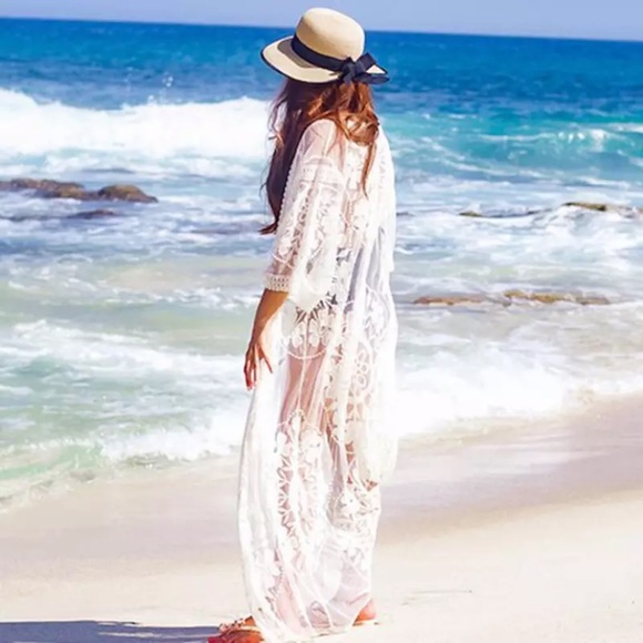 SOLD OUT Bohemian Embroidered Sheer Lace Kimono Wrap - Picture 7 of 7